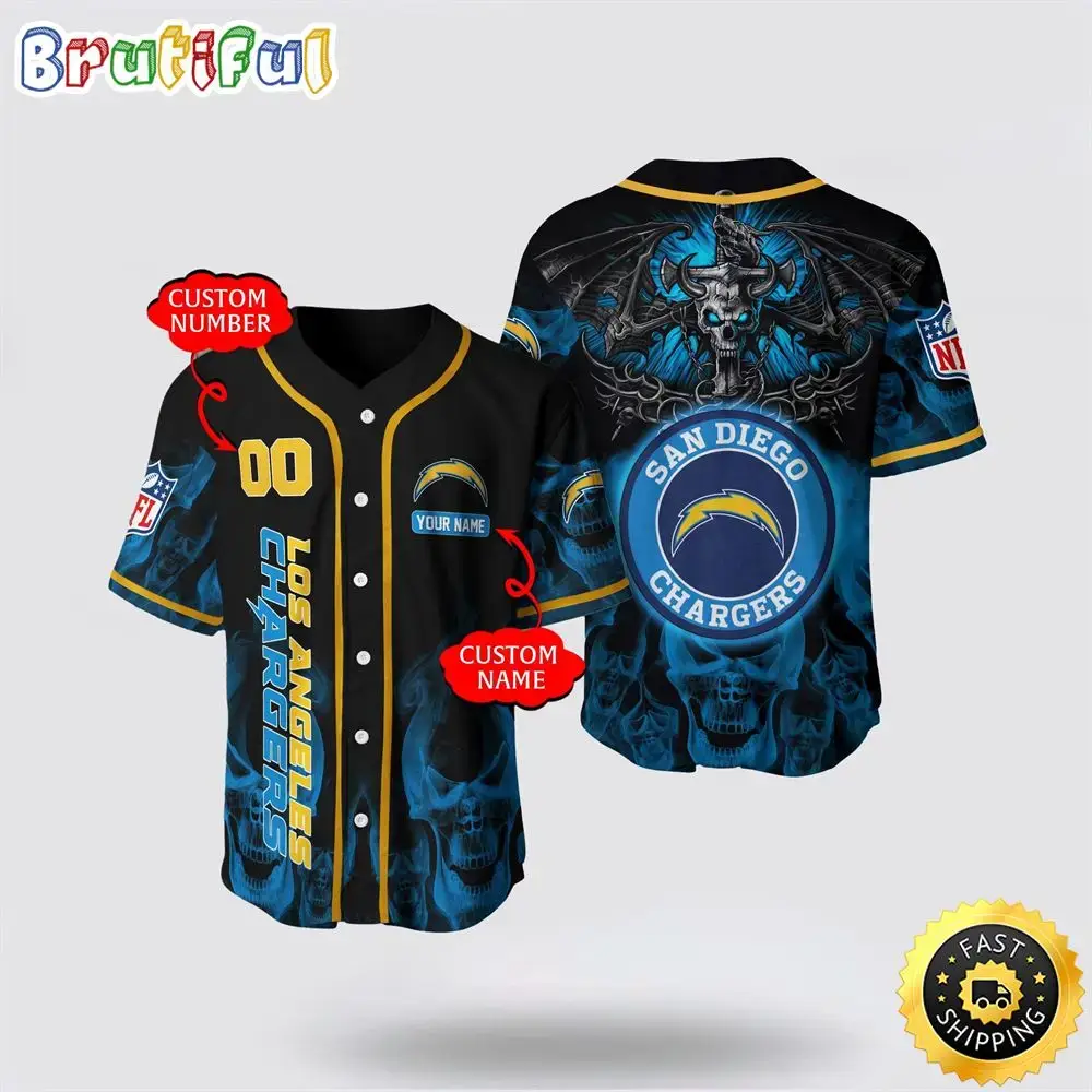 NFL Los Angeles Chargers Baseball Jersey 3D Personalized Skull Customization Options Available Image