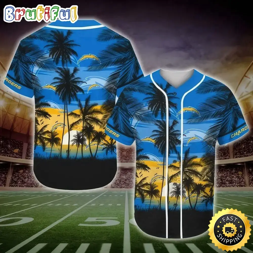 NFL Los Angeles Chargers Baseball Jersey Shirt Palm Tree Image