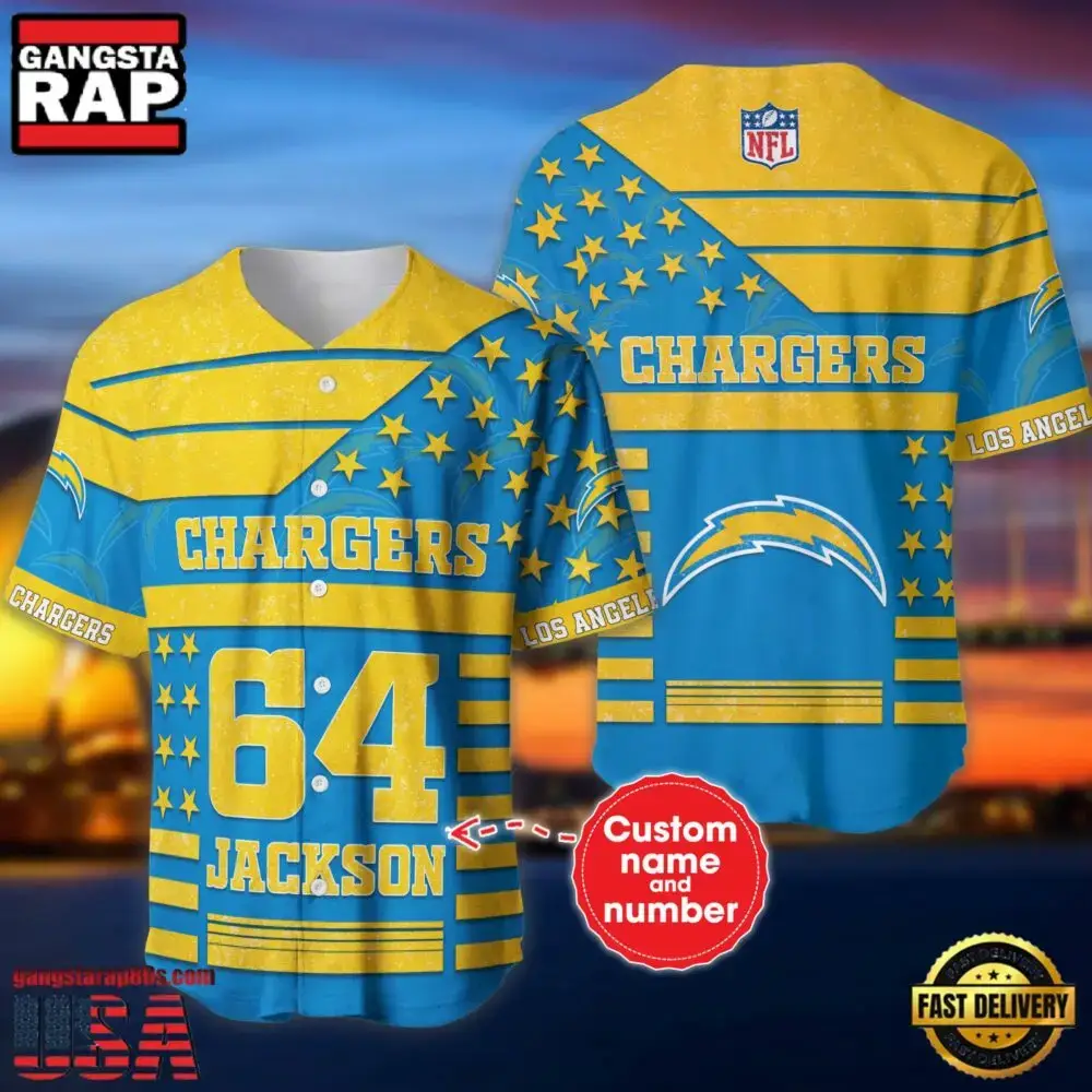 NFL Los Angeles Chargers Custom Name Number Name Number American Flag Baseball Jersey Shirt Image