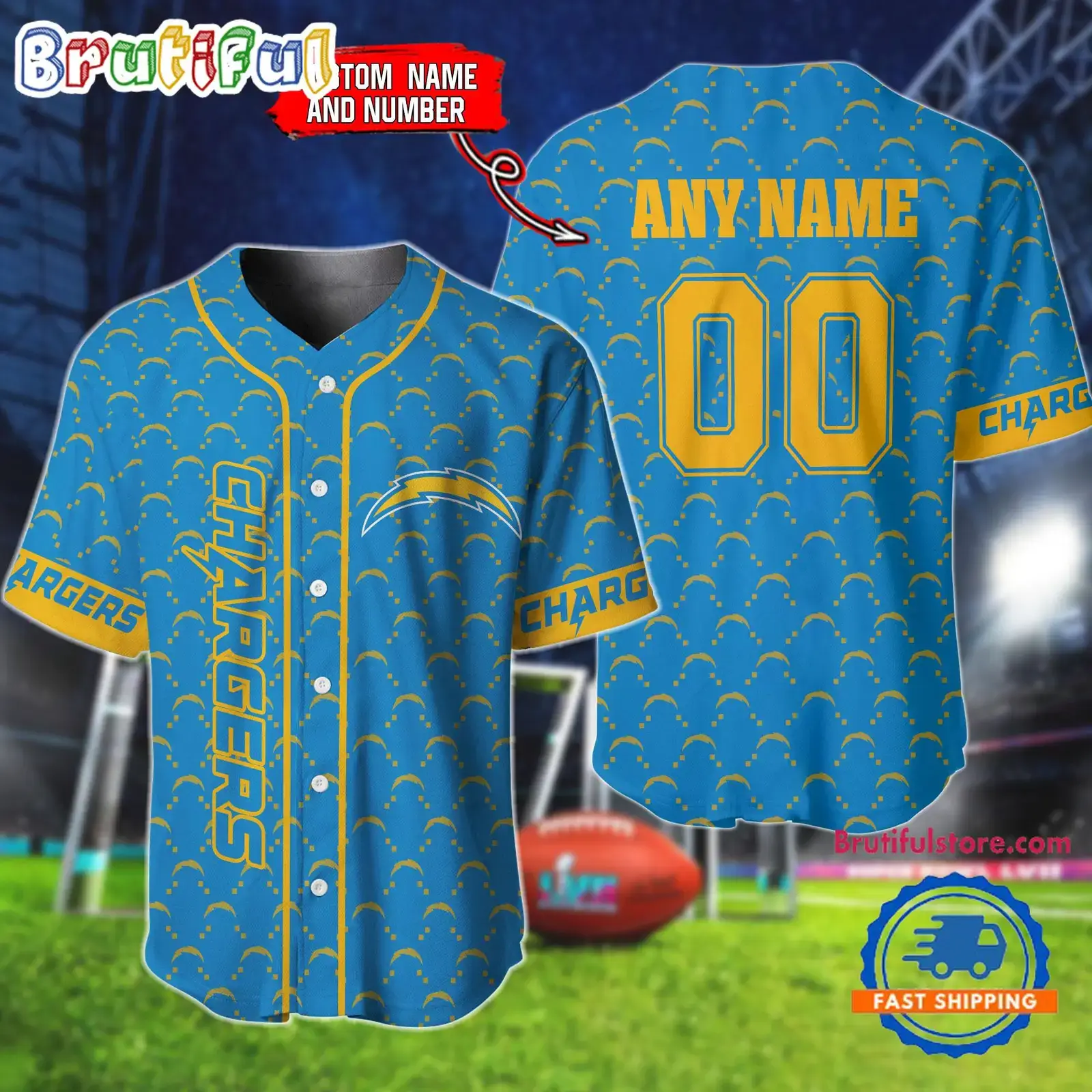 NFL Los Angeles Chargers Logo Team Hologram Pattern Design Baseball Jersey Image
