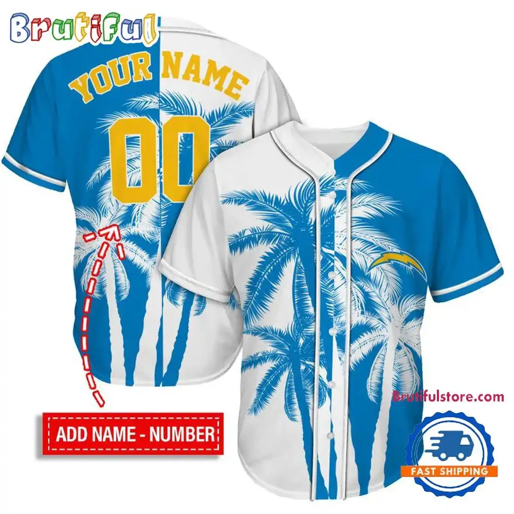 NFL Los Angeles Chargers Palm Trees Pattern Summer Personalized Baseball Jersey Image