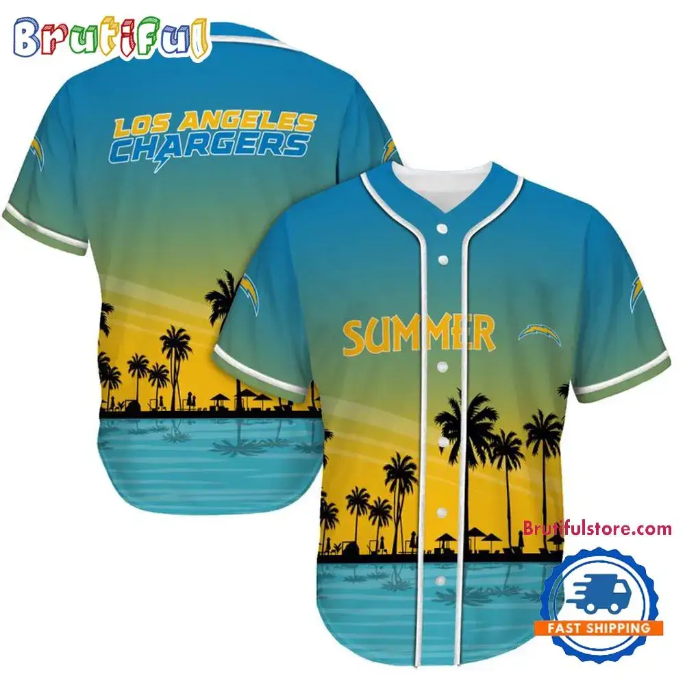 NFL Los Angeles Chargers Palm Trees Summer On The Beach Baseball Jersey Image