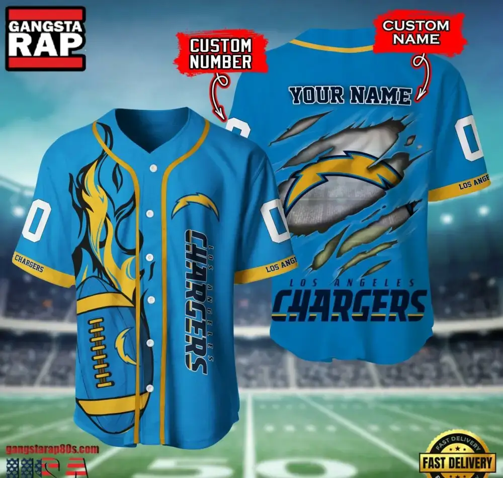 NFL Los Angeles Chargers Team Logo Litmited Edition Baseball Jersey Shirt Image