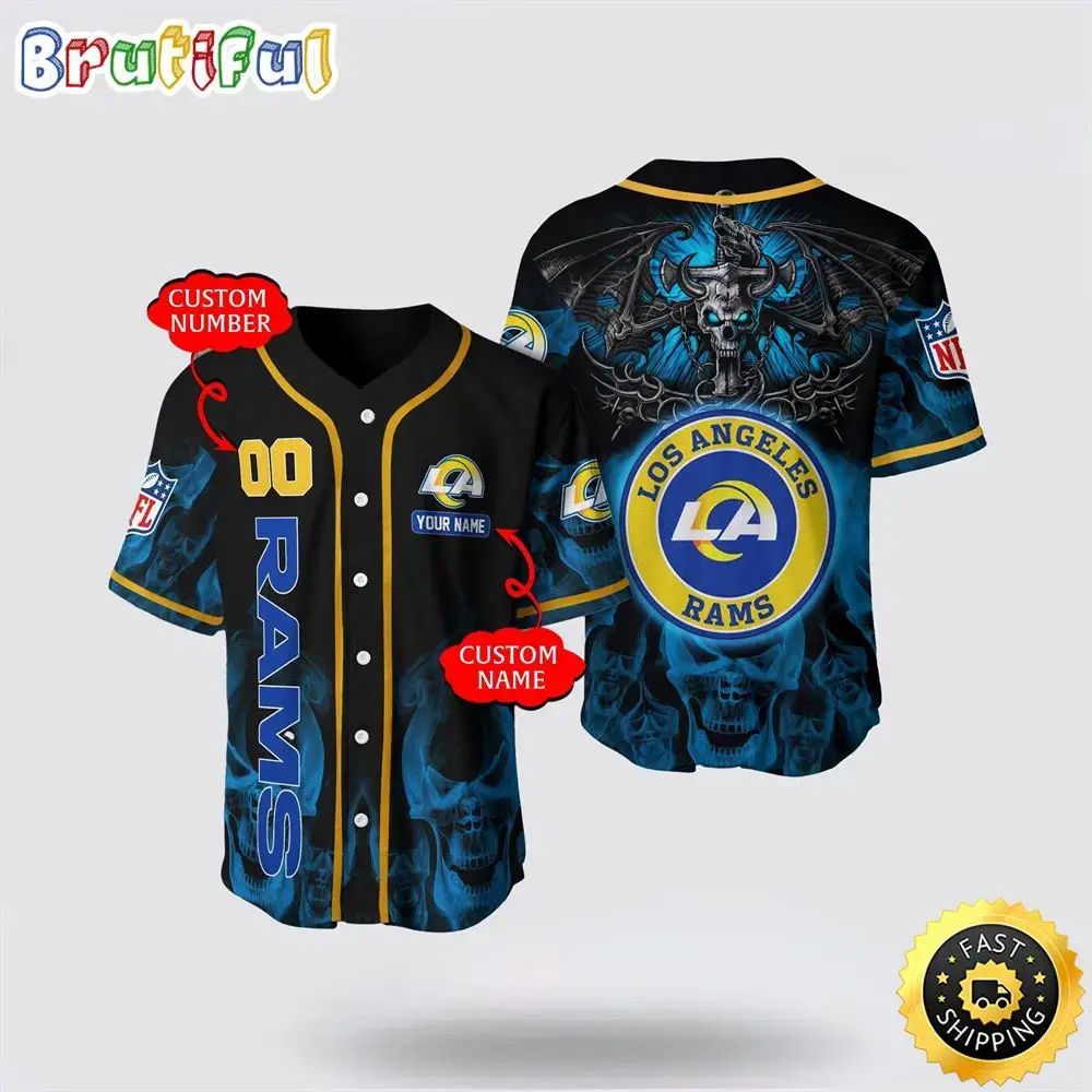 NFL Los Angeles Rams Baseball Jersey 3D Personalized Skull Customization Options Available Image