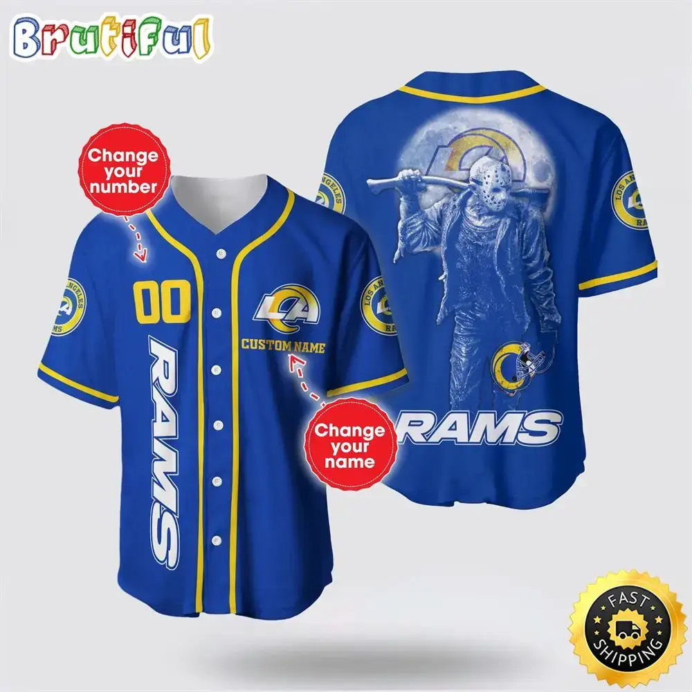 NFL Los Angeles Rams Baseball Jersey 3D Personalized Skull Score Big With Team Spirit Image