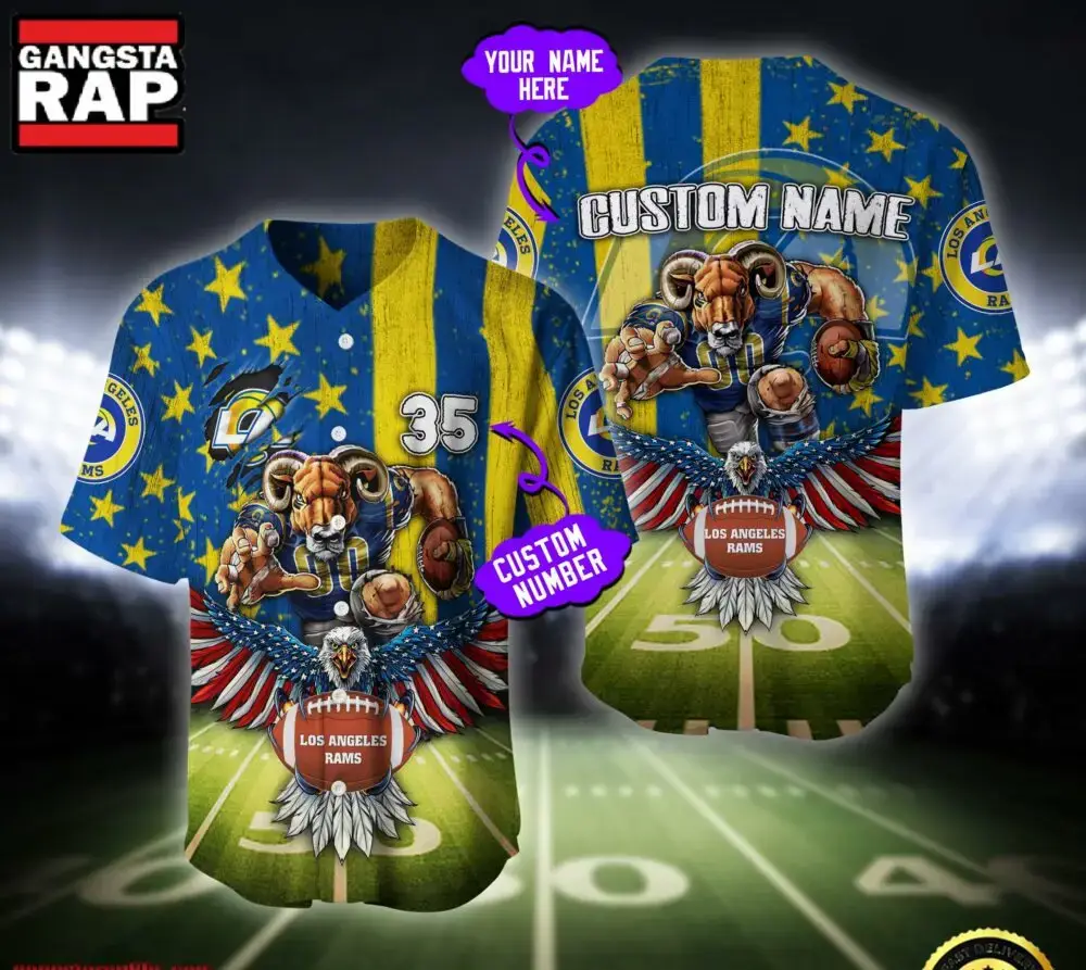 NFL Los Angeles Rams Eagle US Flag x Veterans Custom Name Number Baseball Jersey Shirt Image