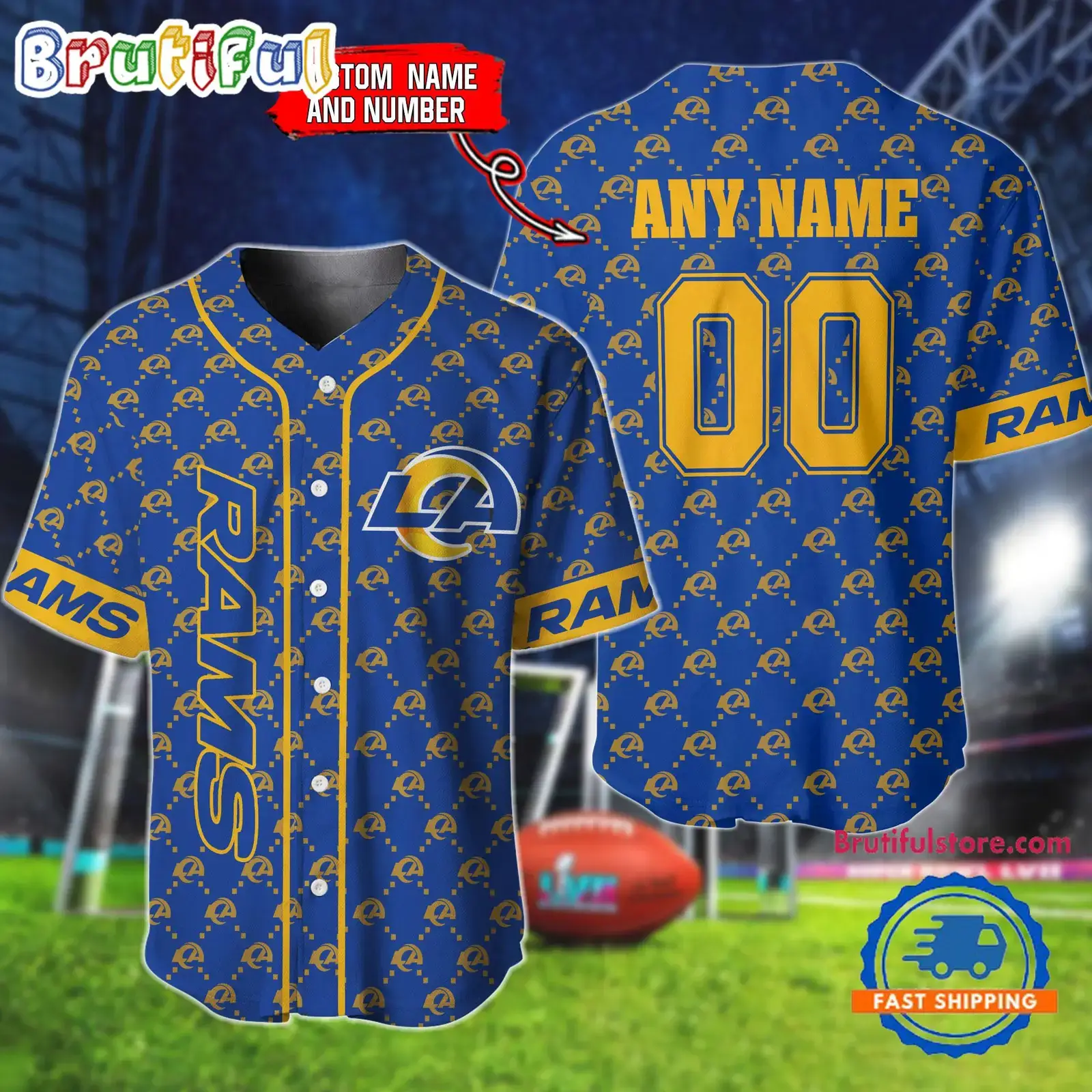 NFL Los Angeles Rams Logo Team Hologram Pattern Design Baseball Jersey Image