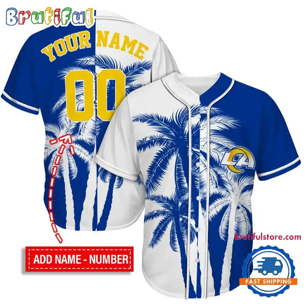 NFL Los Angeles Rams Palm Trees Pattern Summer Personalized Baseball Jersey Image