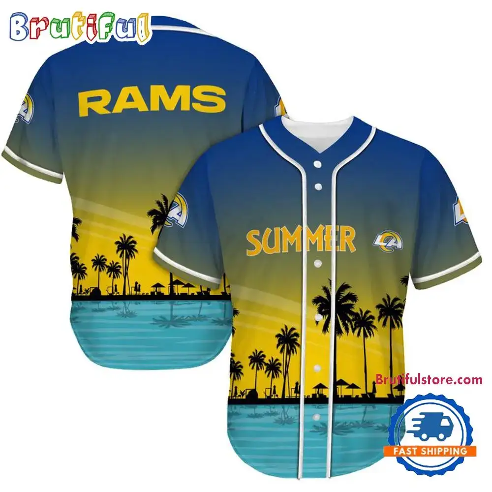 NFL Los Angeles Rams Palm Trees Summer On The Beach Baseball Jersey Image