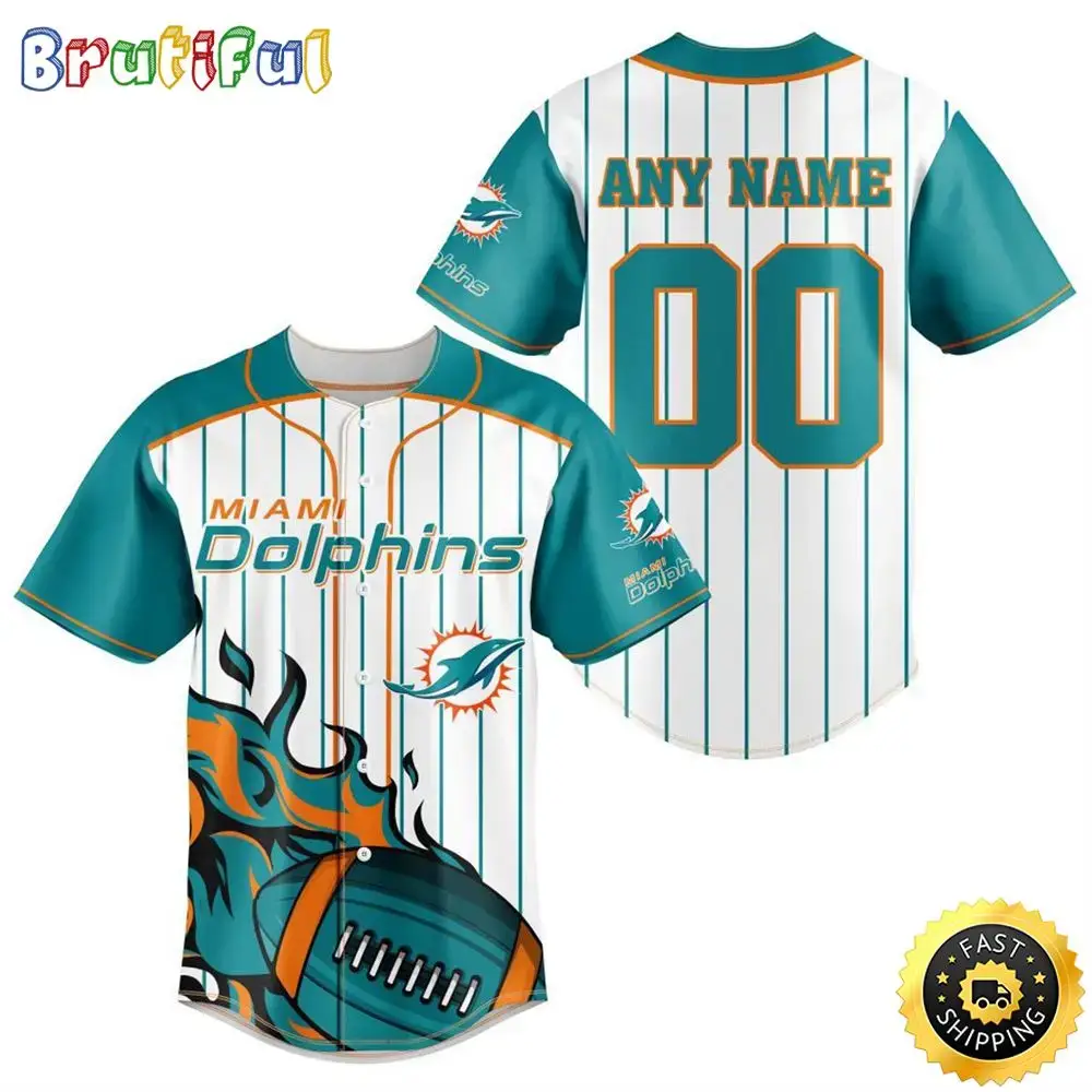 NFL Miami Dolphins Baseball Jersey 3D Personalized Customization Options Available Image