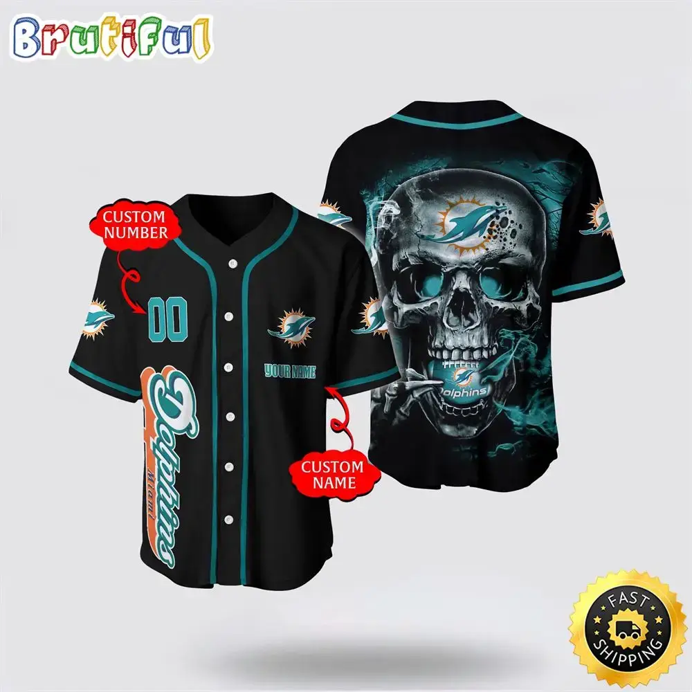 NFL Miami Dolphins Baseball Jersey 3D Personalized Skull Embrace Fashion And Team Spirit Image