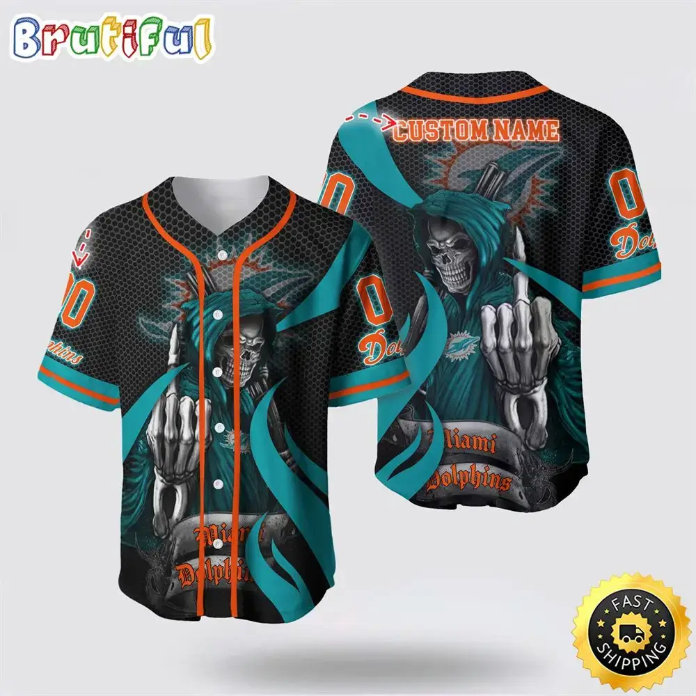 NFL Miami Dolphins Baseball Jersey 3D Personalized Skull Gear Up For Game Day Image