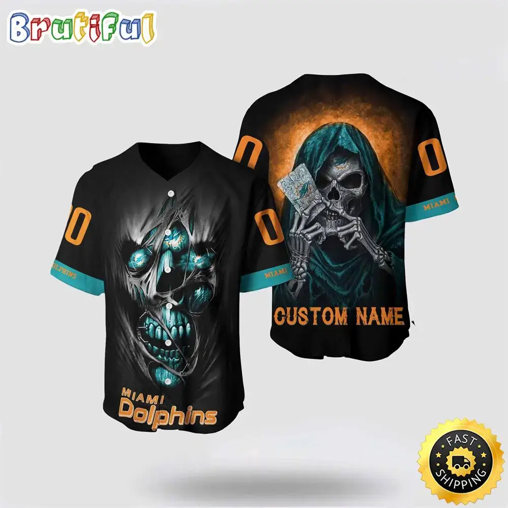 NFL Miami Dolphins Baseball Jersey 3D Personalized Skull Stay Cozy And Stylish Image