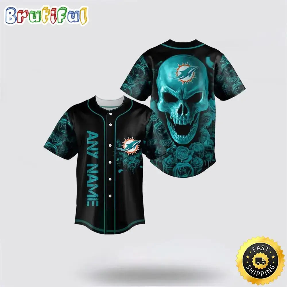 NFL Miami Dolphins Baseball Jersey 3D Personalized Skull Top Quality Fan Apparel Image