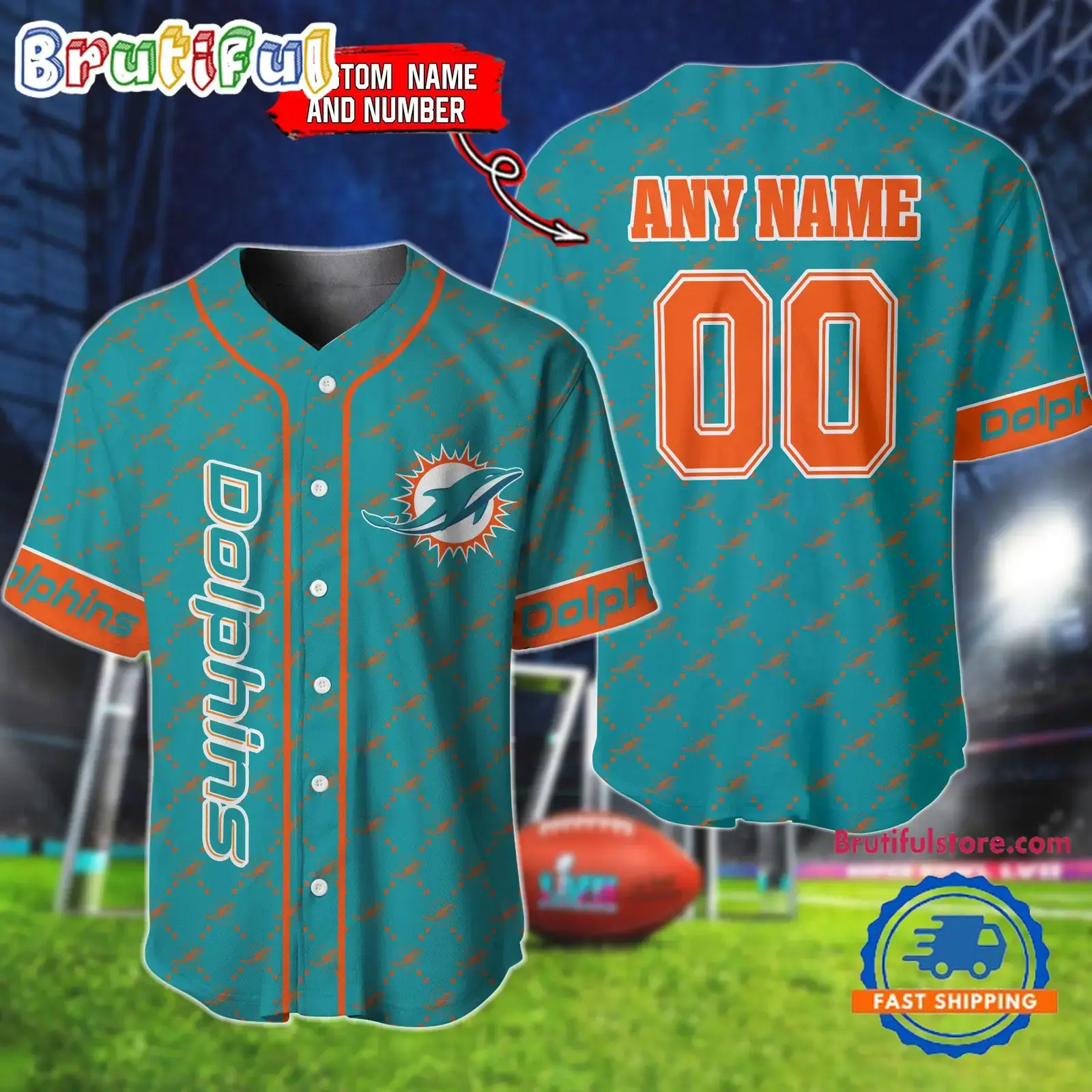NFL Miami Dolphins Logo Team Hologram Pattern Design Baseball Jersey Image