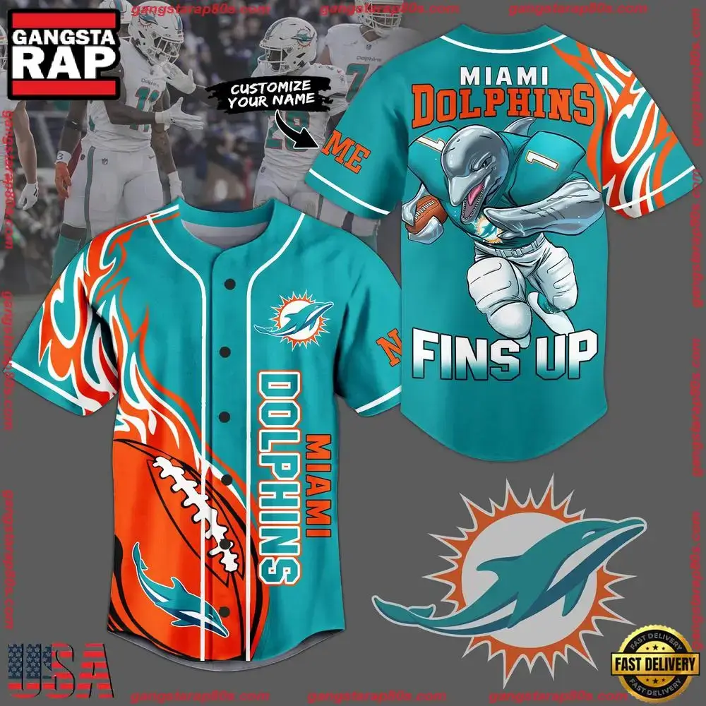 NFL Miami Dolphins Mascot Finds Up Custom Name Baseball Jersey Image