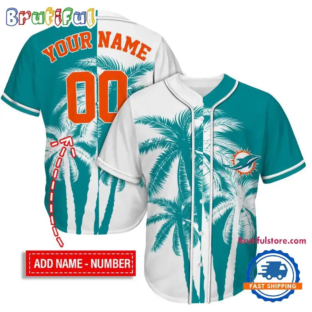 NFL Miami Dolphins Palm Trees Pattern Summer Personalized Baseball Jersey Image