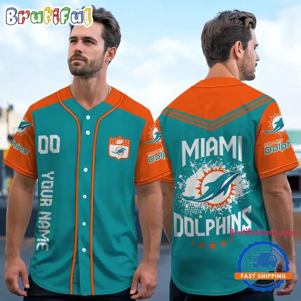 NFL Miami Dolphins Personalized Baseball Jersey Image