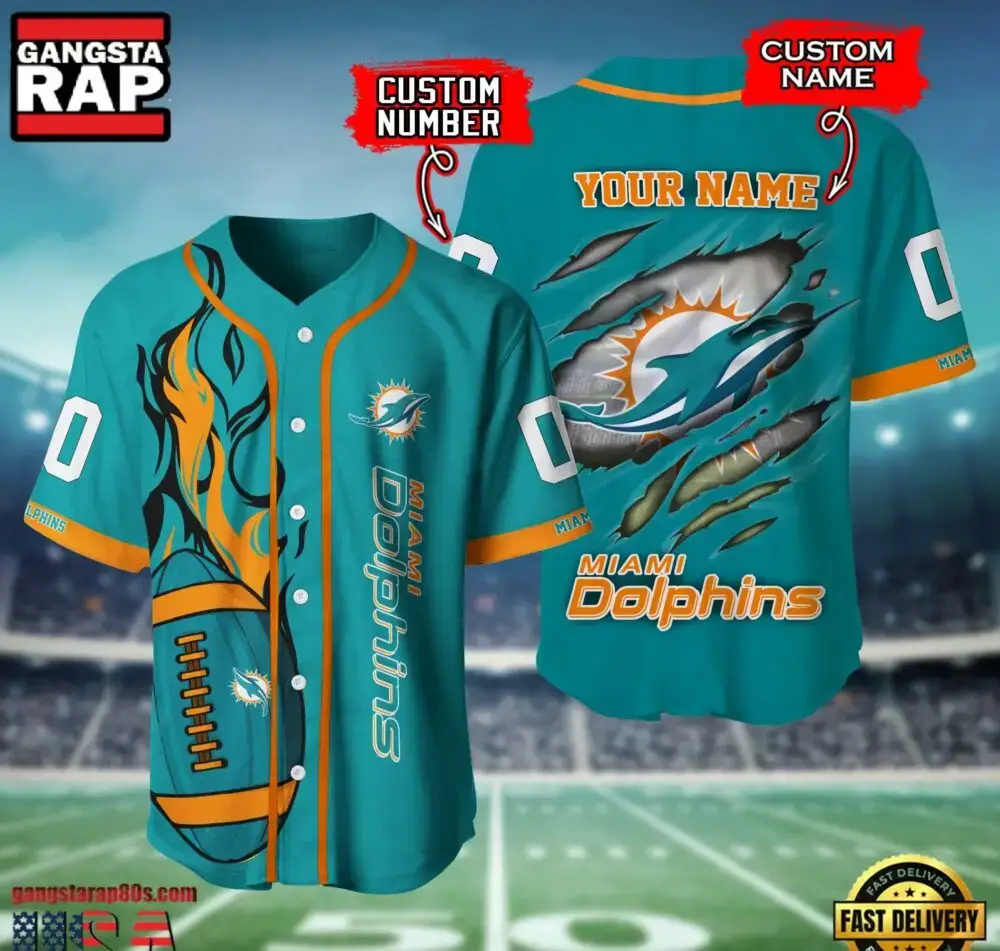 NFL Miami Dolphins Team Logo Litmited Edition Baseball Jersey Shirt Image