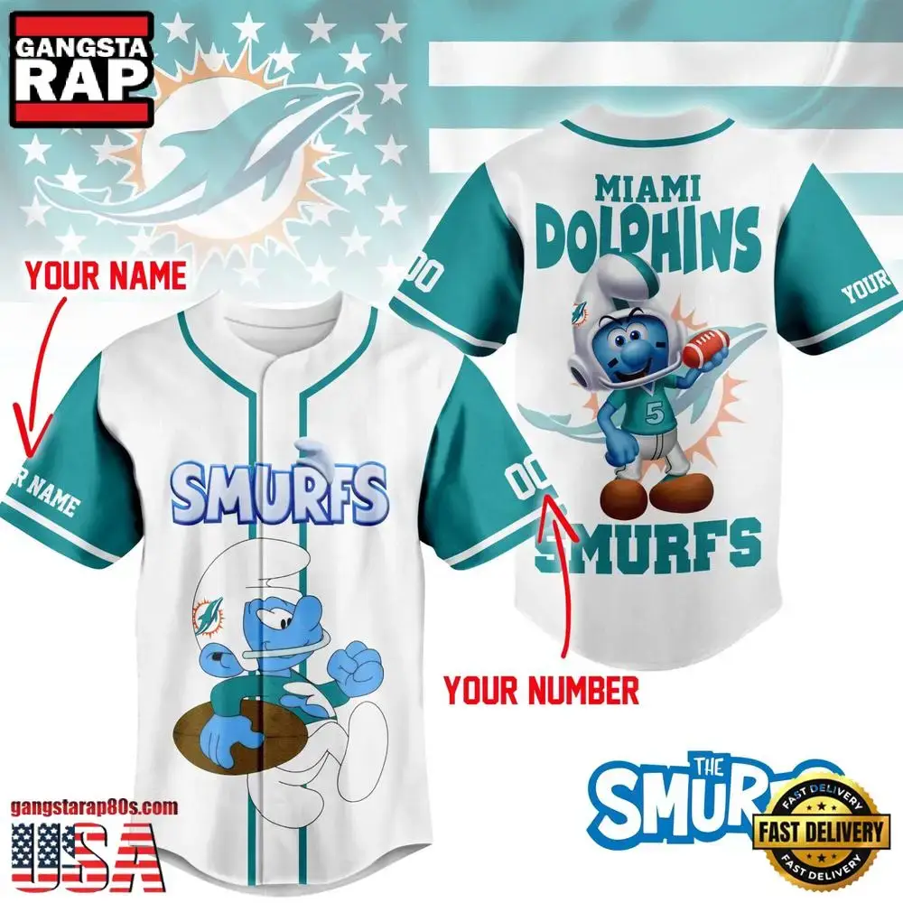NFL Miami Dolphins The Smurfs Movie Unique Design Custom Baseball Jersey Image