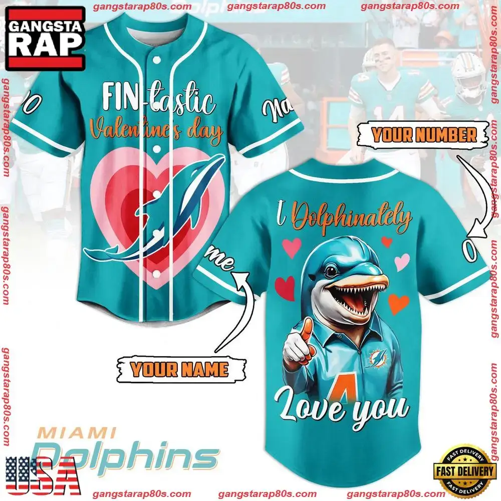 NFL Miami Dolphins Valentines Day Custom Name Number Baseball Jersey Image