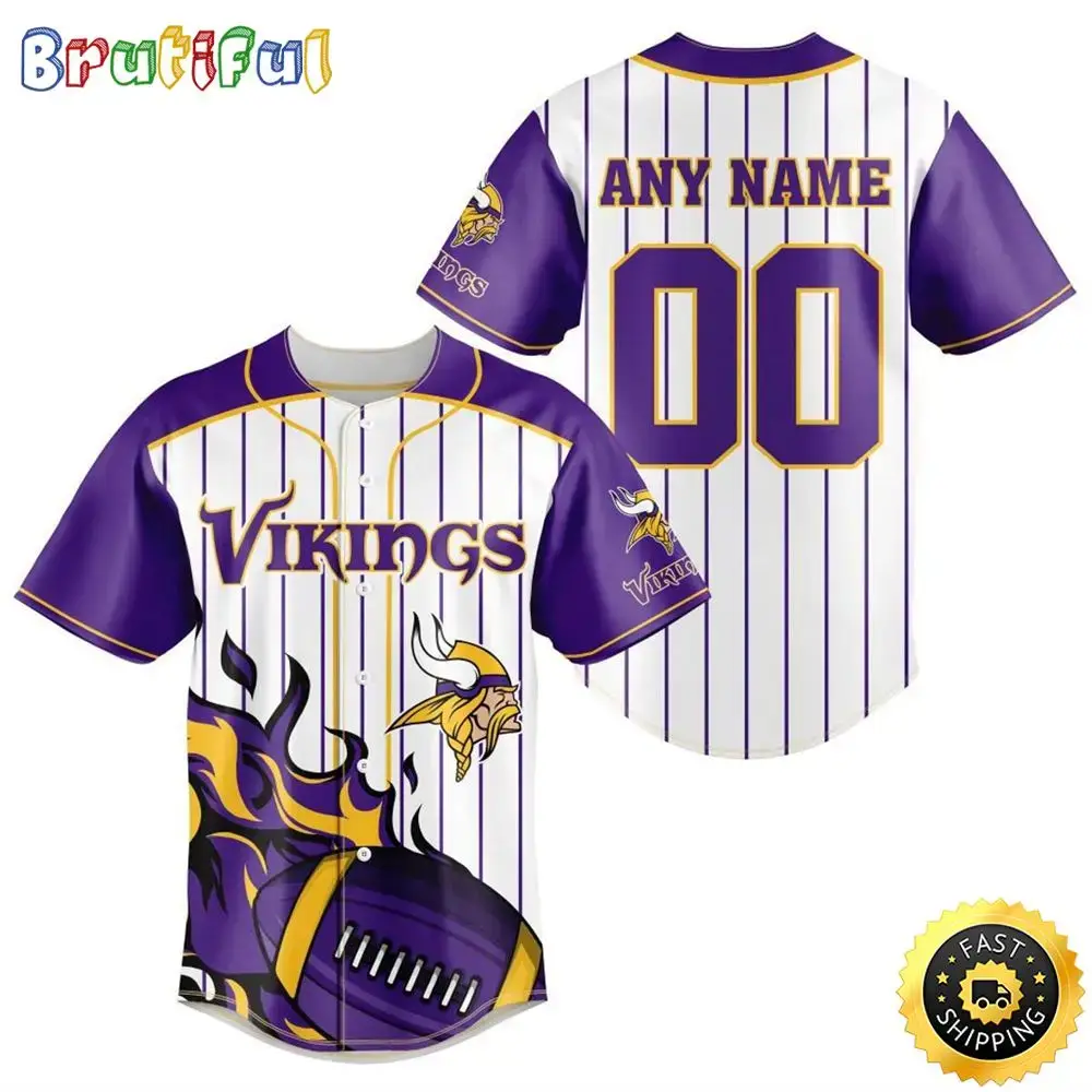 NFL Minnesota Vikings Baseball Jersey 3D Personalized Customization Options Available Image