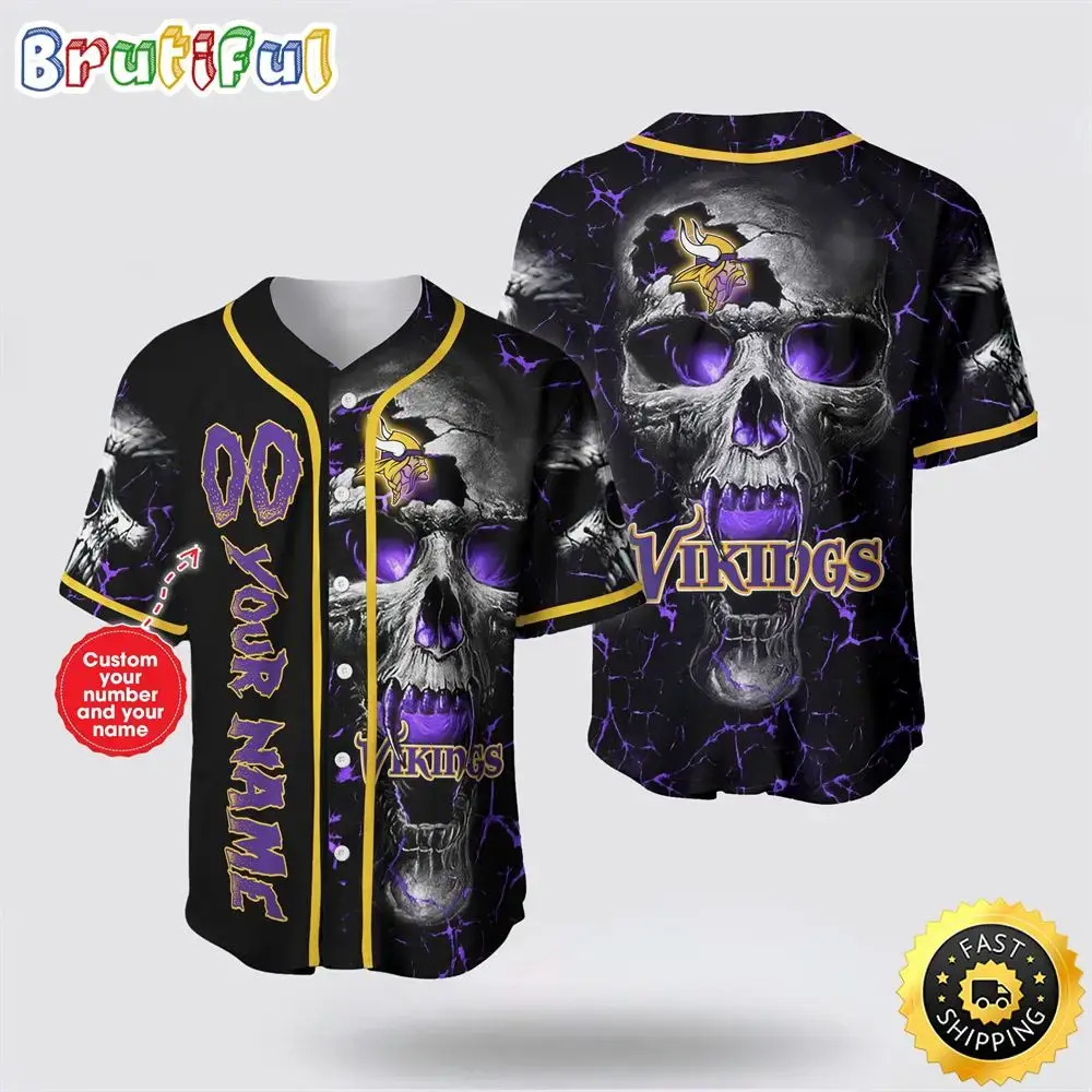 NFL Minnesota Vikings Baseball Jersey 3D Personalized Skull Embrace Fashion And Team Spirit Image