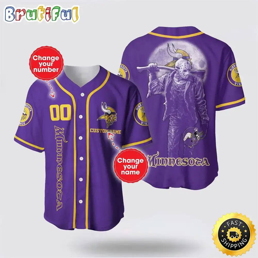 NFL Minnesota Vikings Baseball Jersey 3D Personalized Skull Score Big With Team Spirit Image