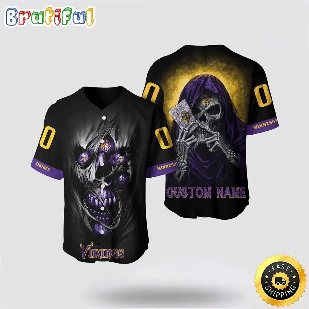 NFL Minnesota Vikings Baseball Jersey 3D Personalized Skull Stay Cozy And Stylish Image
