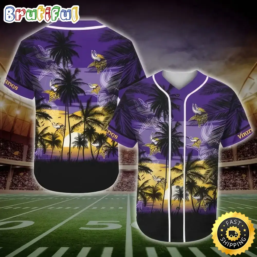 NFL Minnesota Vikings Baseball Jersey Shirt Palm Tree Image