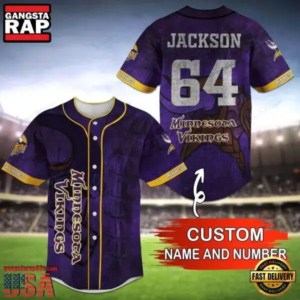 NFL Minnesota Vikings Custom Name Number Name Number Baseball Jersey Shirt Image