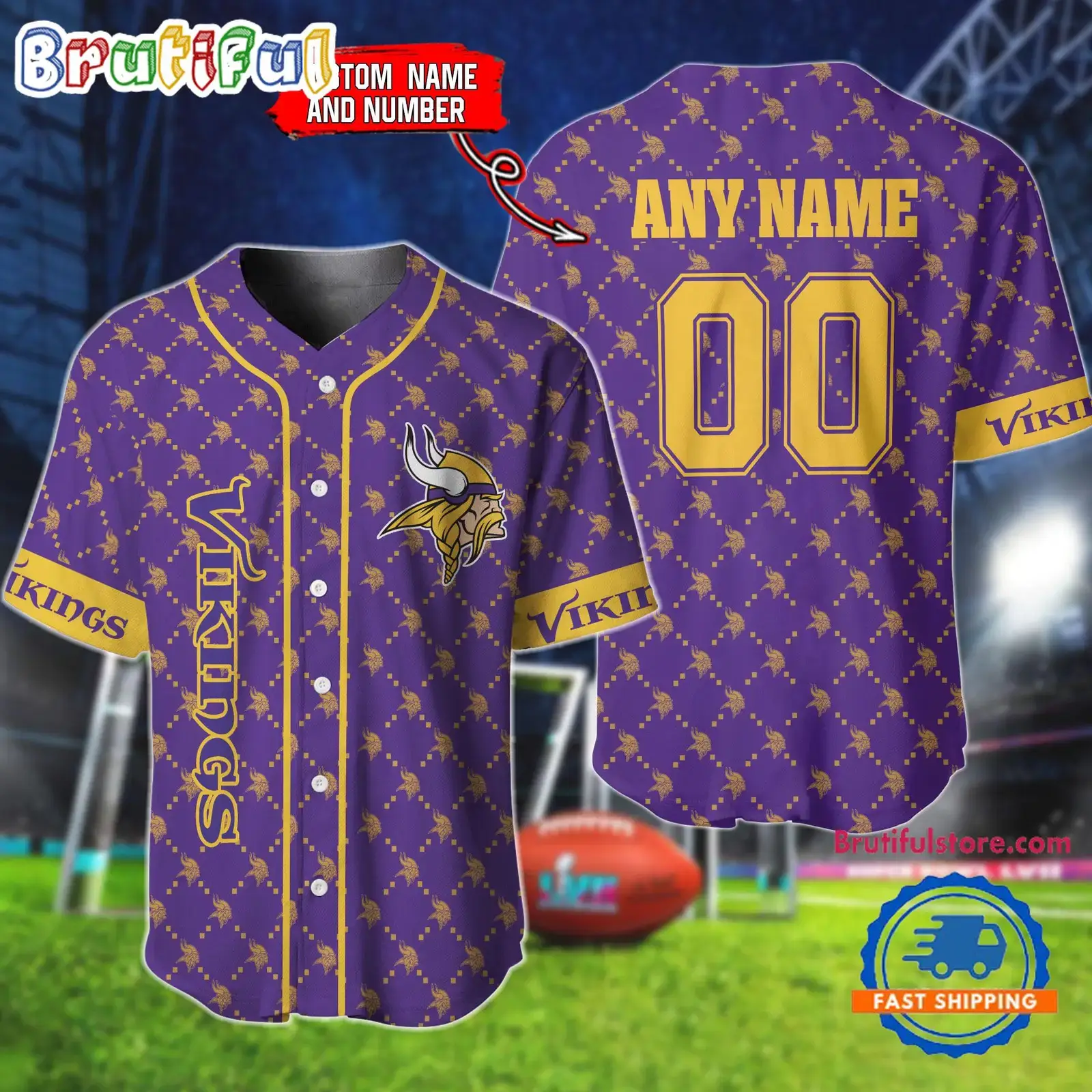 NFL Minnesota Vikings Logo Team Hologram Pattern Design Baseball Jersey Image