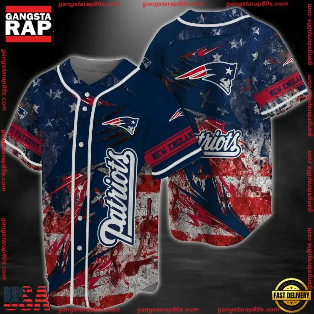 NFL New England Patriots America Flag New Design Baseball Jersey Shirt Image