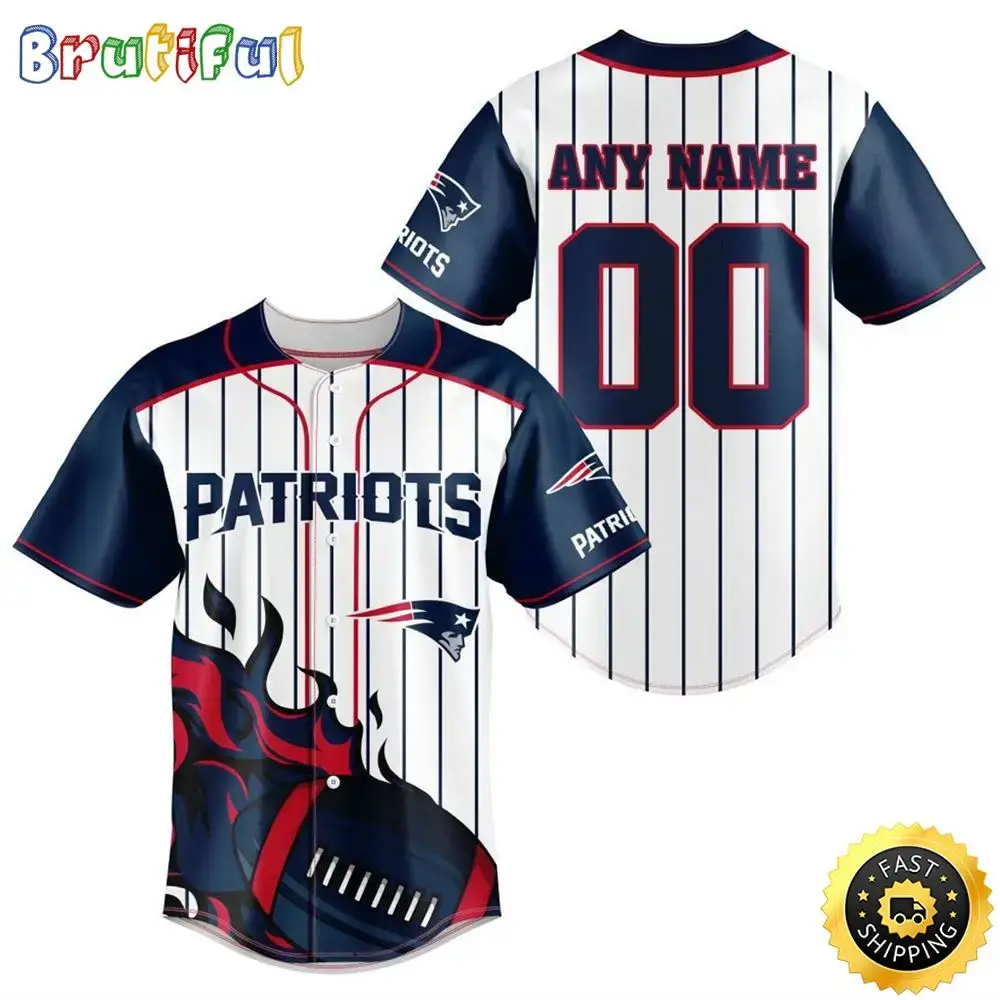 NFL New England Patriots Baseball Jersey 3D Personalized Customization Options Available Image