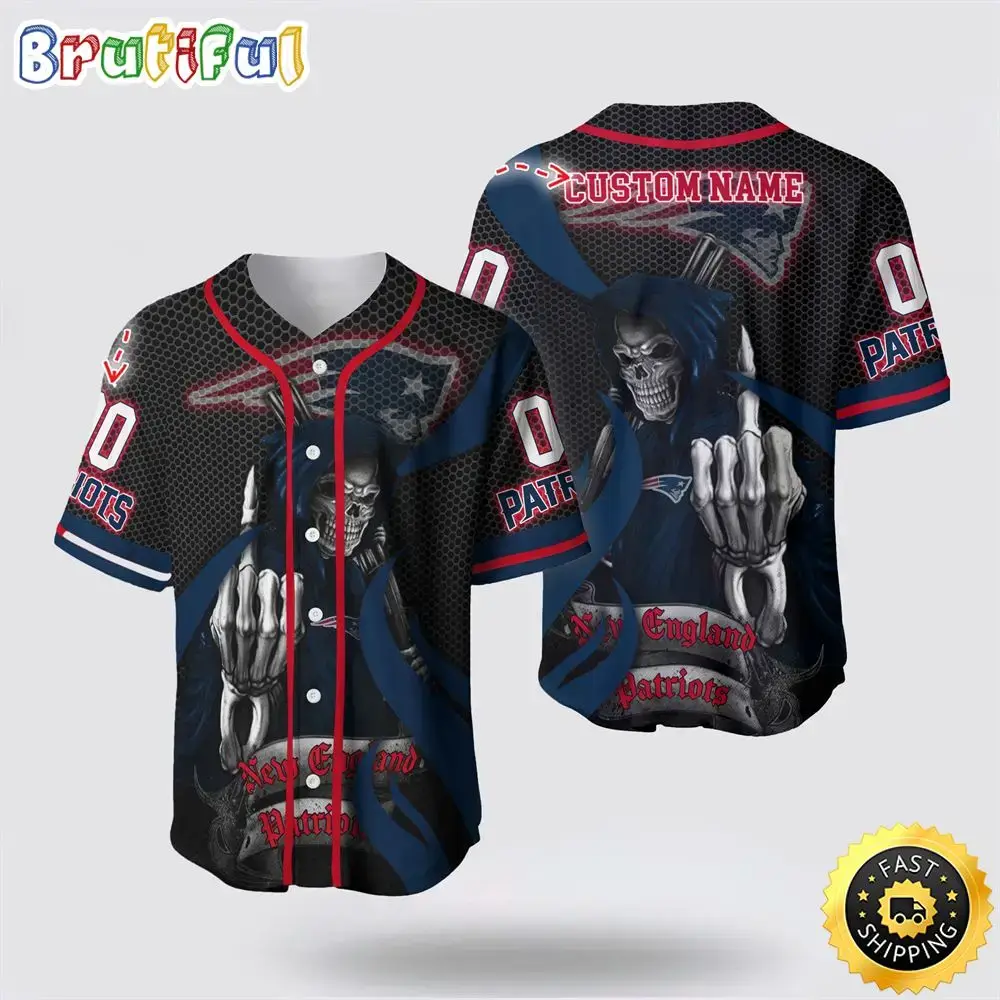 NFL New England Patriots Baseball Jersey 3D Personalized Skull Gear Up For Game Day Image