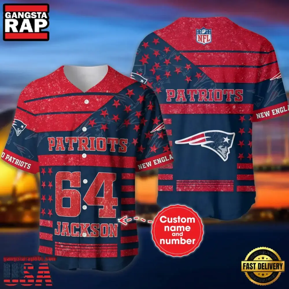 NFL New England Patriots Custom Name Number Name Number American Flag Baseball Jersey Shirt Image