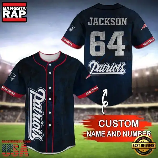 NFL New England Patriots Custom Name Number Name Number Baseball Jersey Shirt Image