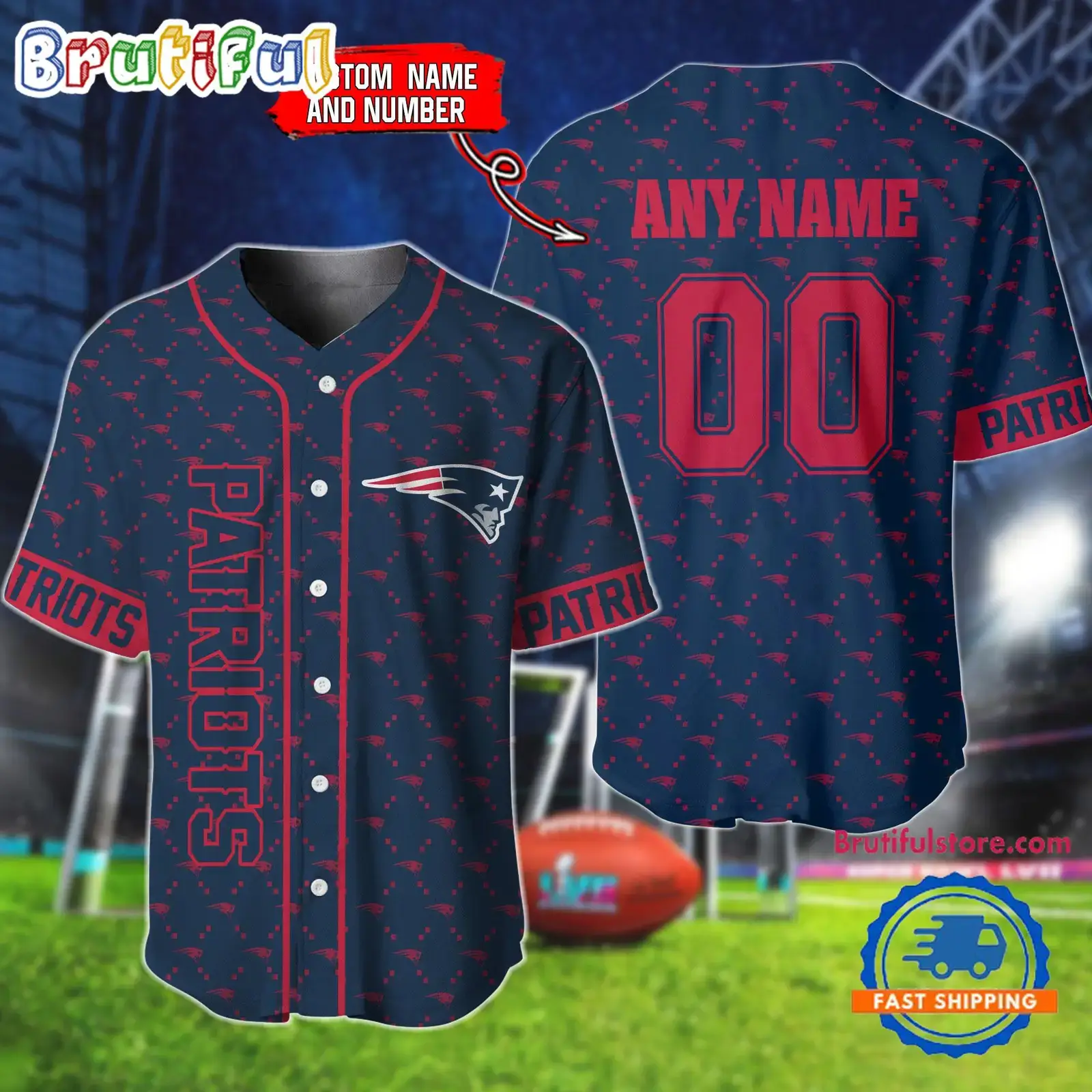 NFL New England Patriots Logo Team Hologram Pattern Design Baseball Jersey Image