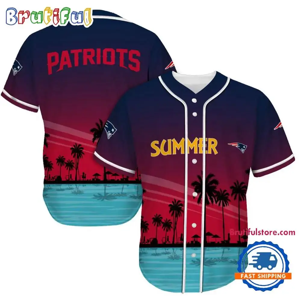 NFL New England Patriots Palm Trees Summer On The Beach Baseball Jersey Image