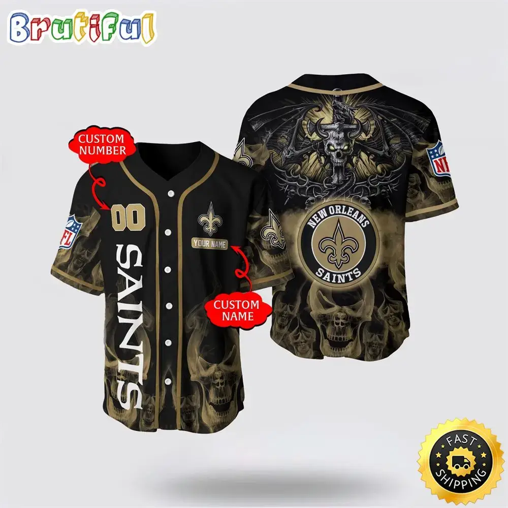 NFL New Orleans Saints Baseball Jersey 3D Personalized Skull Customization Options Available Image