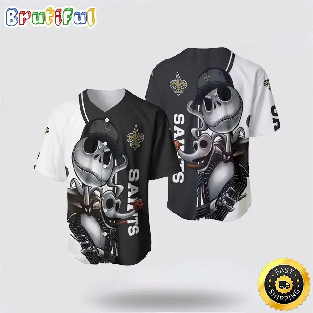 NFL New Orleans Saints Baseball Jersey Jack Skellington Perfect Your Team Pride In Laid Back Fashion Image
