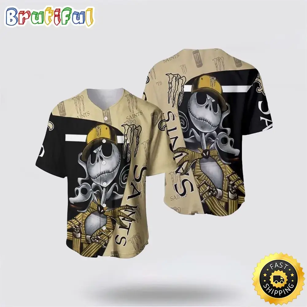 NFL New Orleans Saints Baseball Jersey Jack Skellington Summer Gift For Fans Image