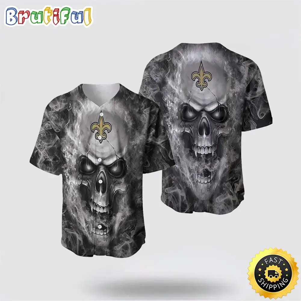NFL New Orleans Saints Baseball Jersey Skull Unleash Your Team Spirit With Trendy Designs Image