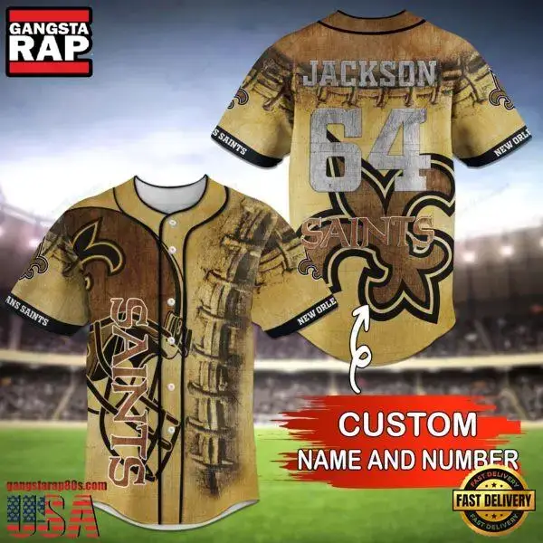 NFL New Orleans Saints Custom Name Number Name Number Baseball Jersey Shirt Image