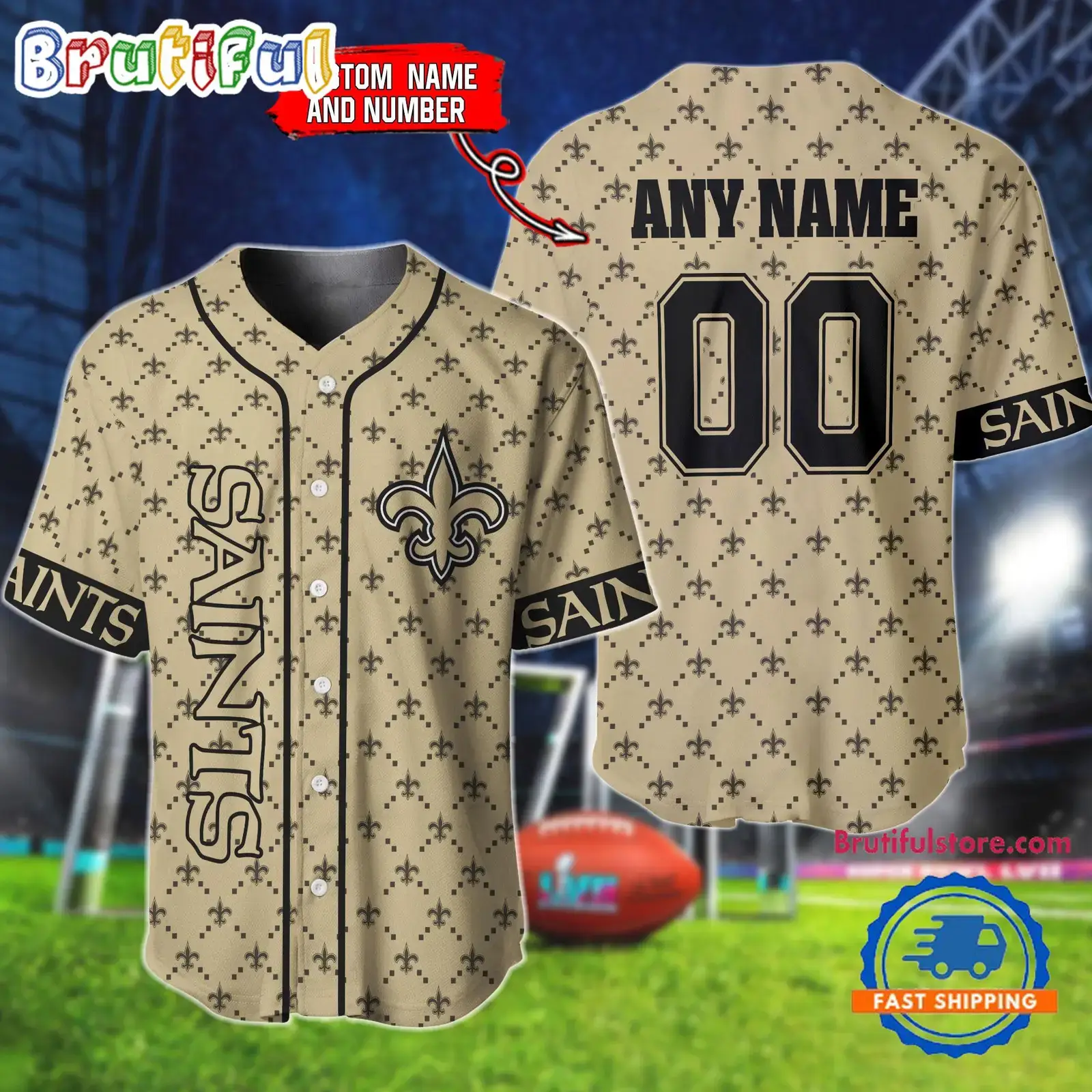 NFL New Orleans Saints Logo Team Hologram Pattern Design Baseball Jersey Image