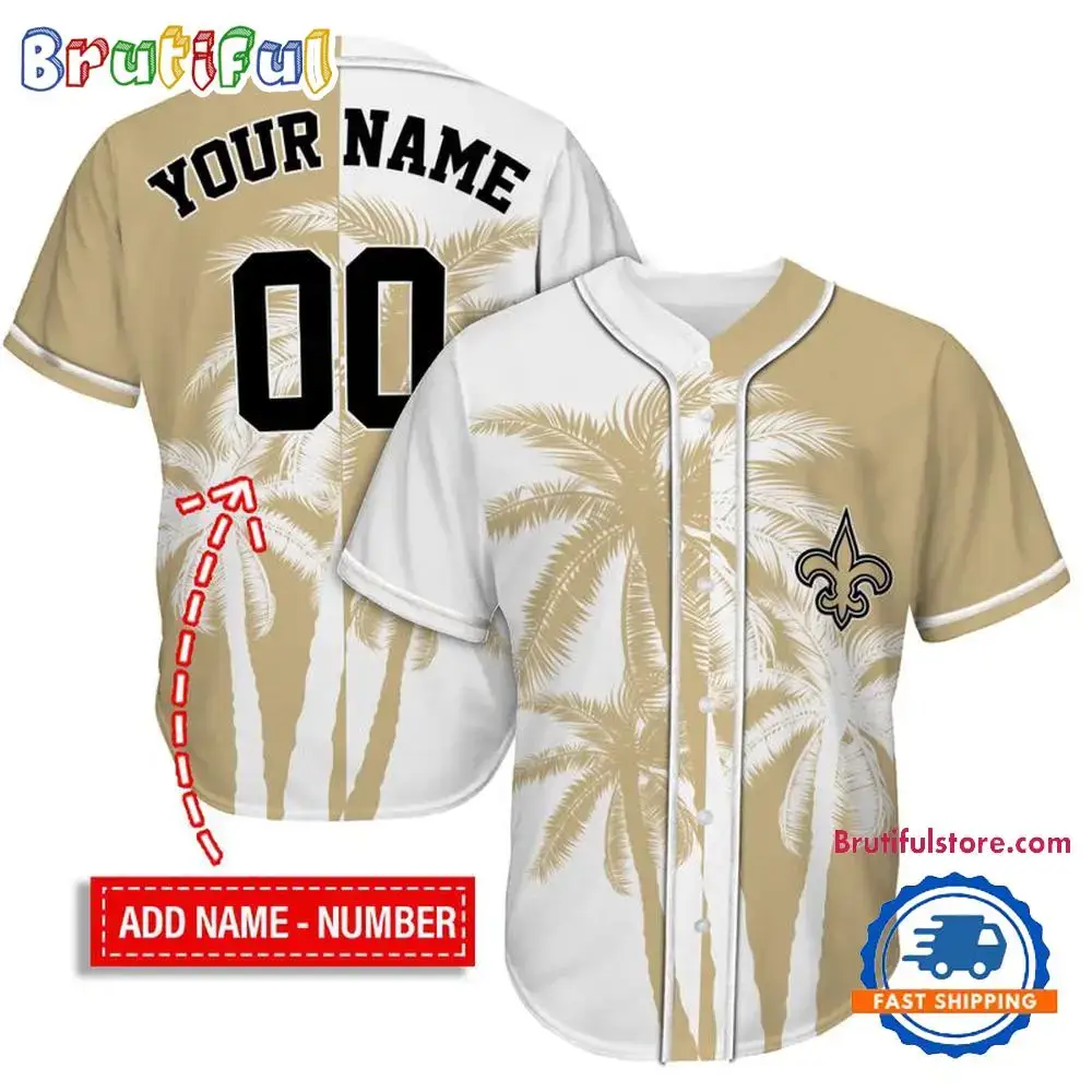 NFL New Orleans Saints Palm Trees Pattern Summer Personalized Baseball Jersey Image