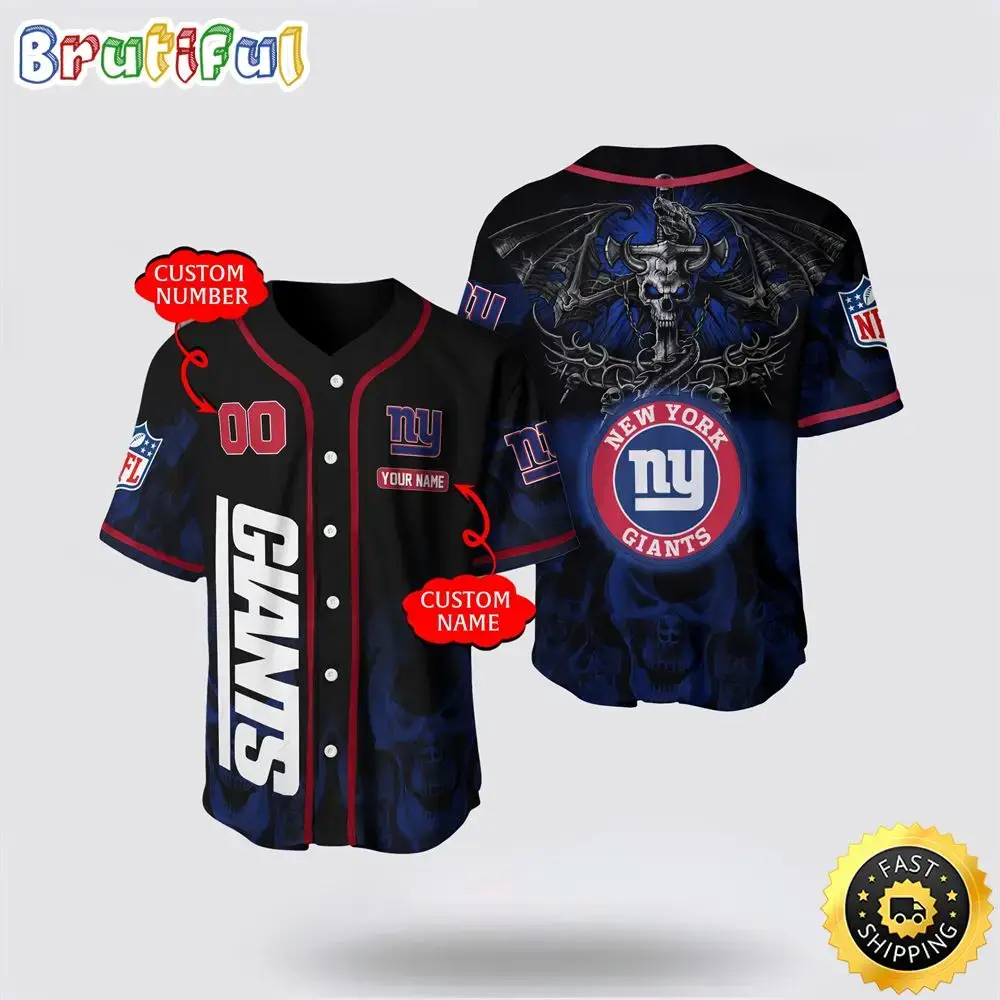 NFL New York Giants Baseball Jersey 3D Personalized Skull Customization Options Available Image