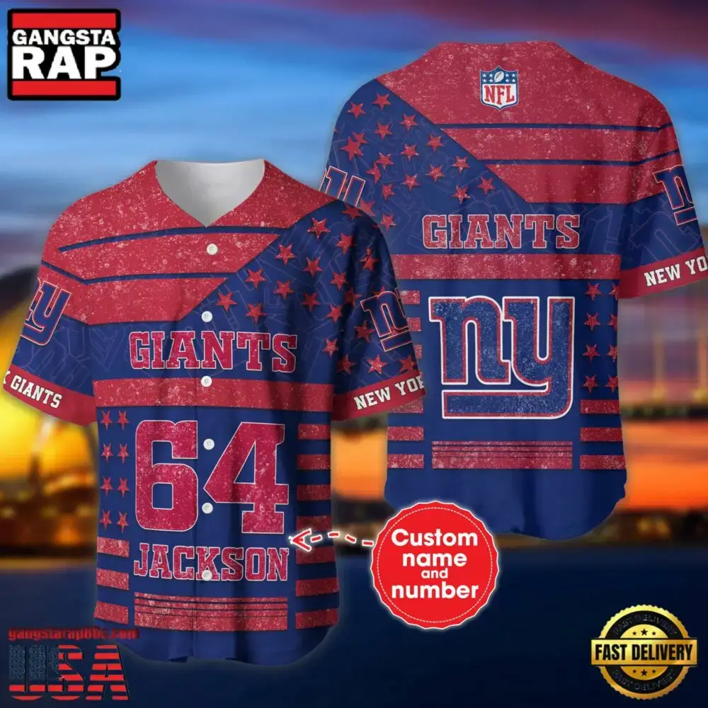 NFL New York Giants Custom Name Number Name Number American Flag Baseball Jersey Shirt Image