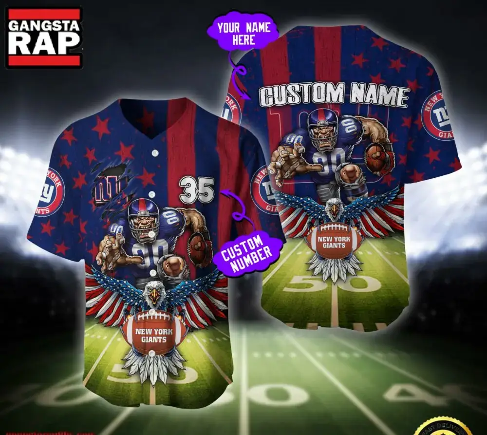 NFL New York Giants Eagle US Flag x Veterans Custom Name Number Baseball Jersey Shirt Image