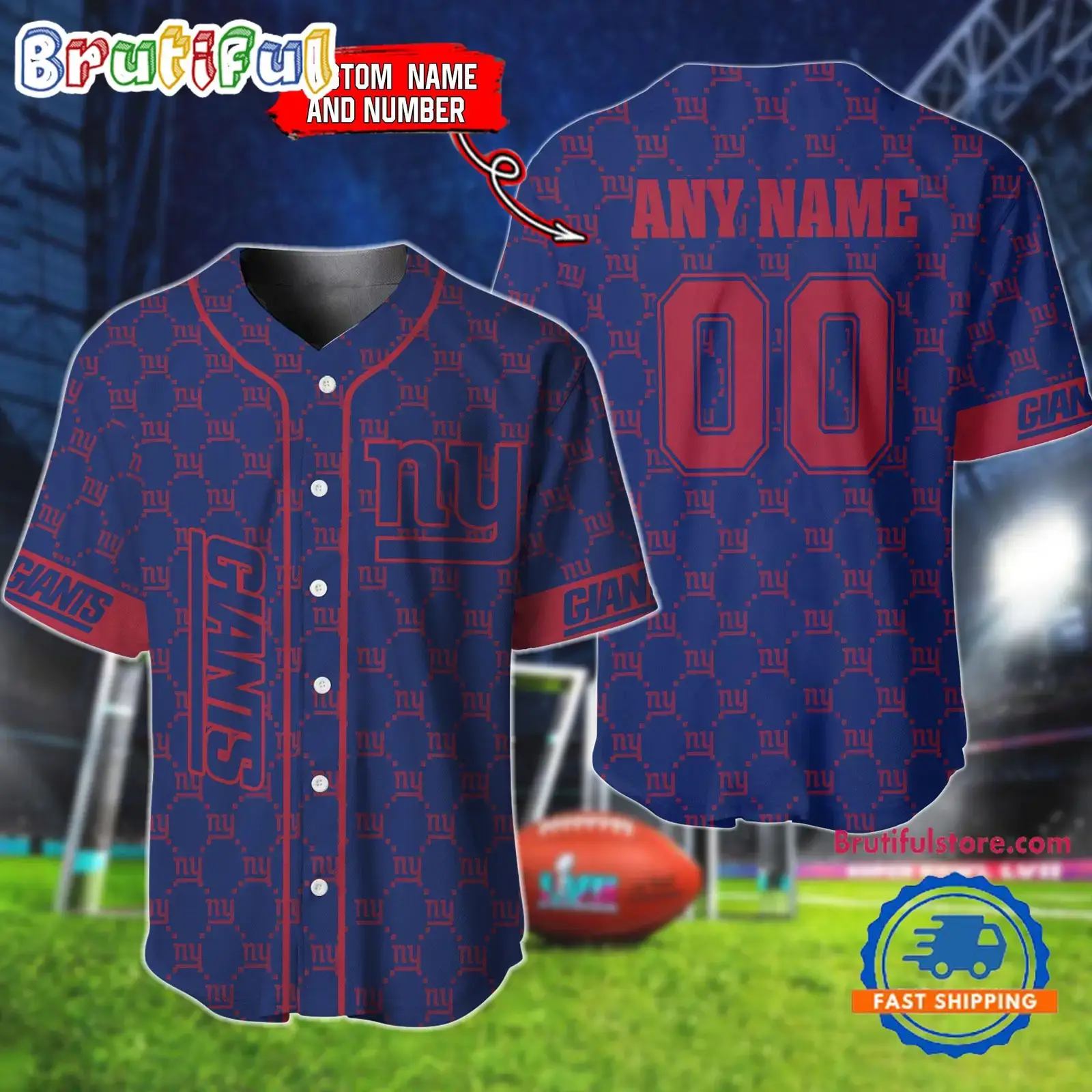 NFL New York Giants Logo Team Hologram Pattern Design Baseball Jersey Image
